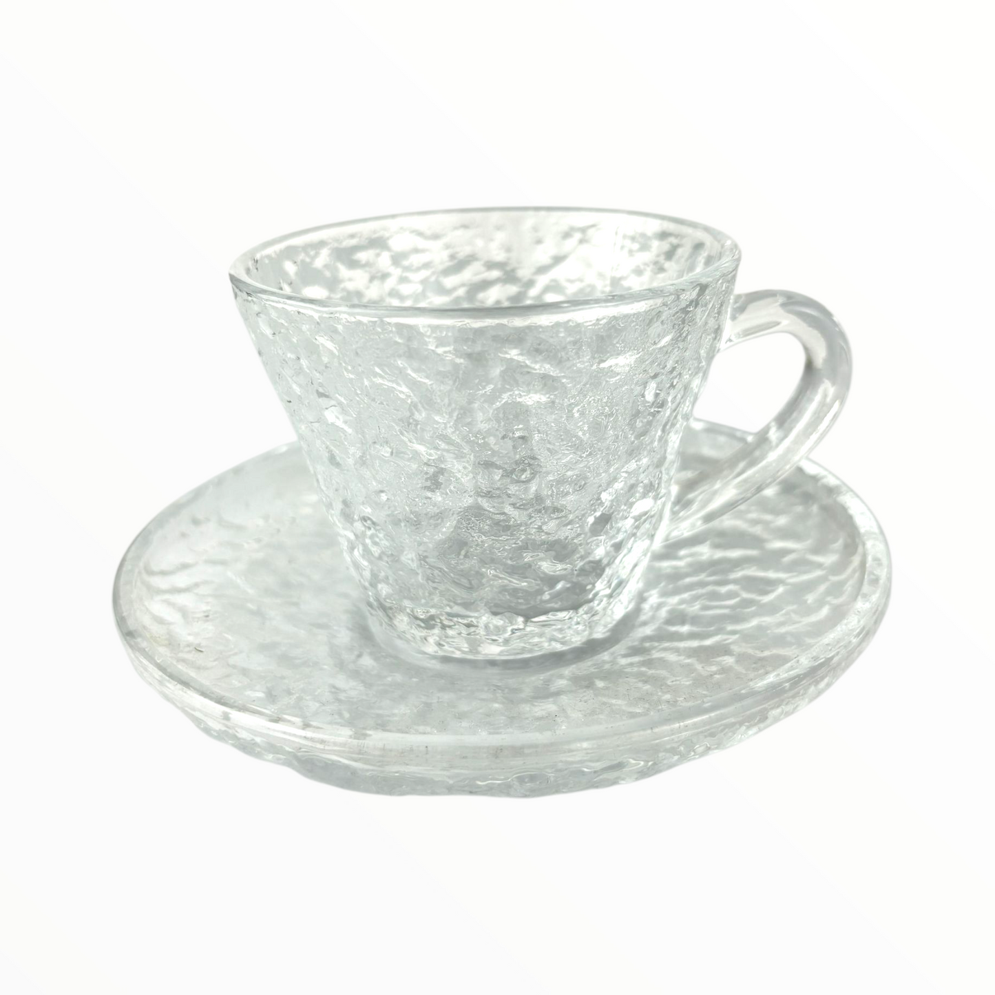 Frosted Clear Glass Cup with Saucer – Textured Crystal Coffee & Tea Set6 pcs