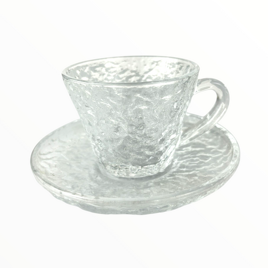 Frosted Clear Glass Cup with Saucer – Textured Crystal Coffee & Tea Set6 pcs