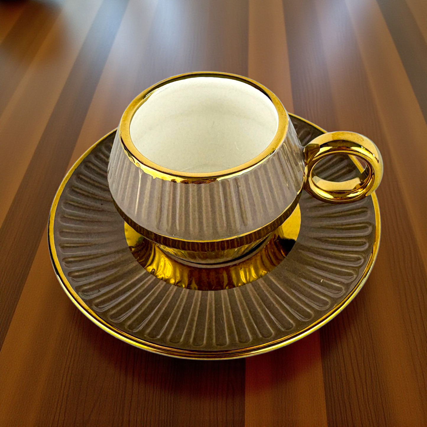 Luxury Brown & Gold Espresso Cup & Saucer – Elegant Ceramic Coffee Set 12pcs