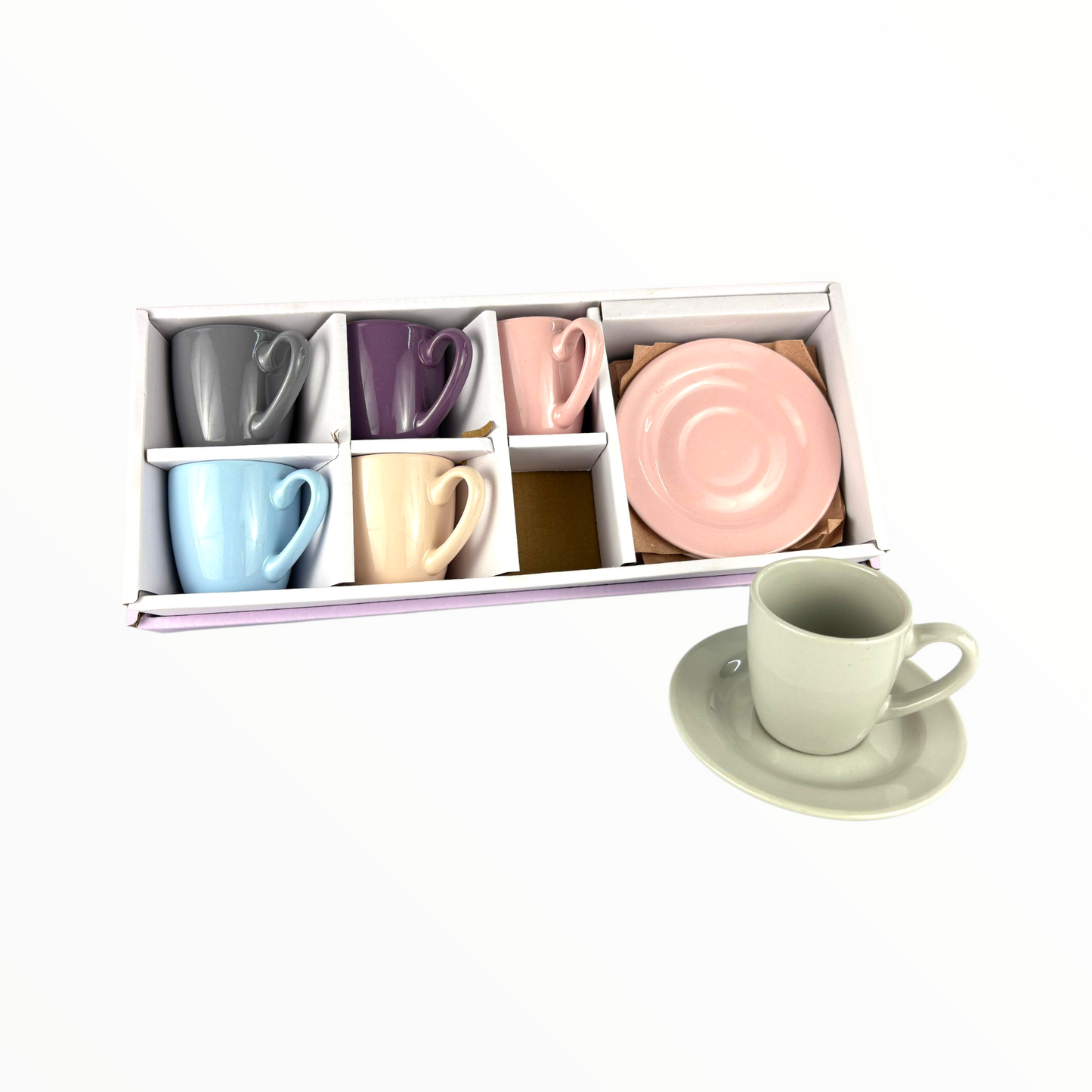 6-Piece Colorful Espresso Cup Set with Saucers – Ceramic Coffee Gift Box
