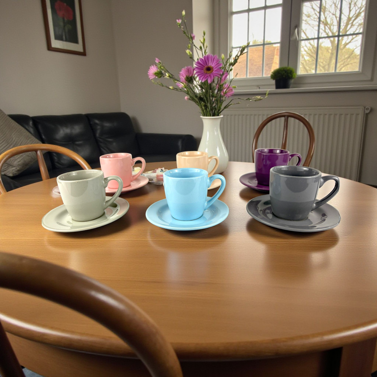 6-Piece Colorful Espresso Cup Set with Saucers – Ceramic Coffee Gift Box