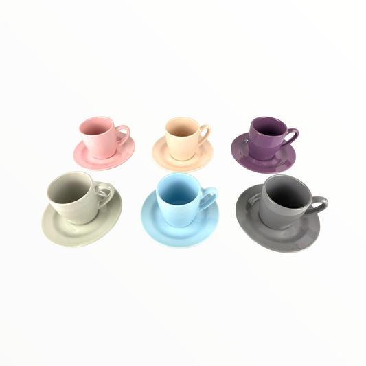 6-Piece Colorful Espresso Cup Set with Saucers – Ceramic Coffee Gift Box