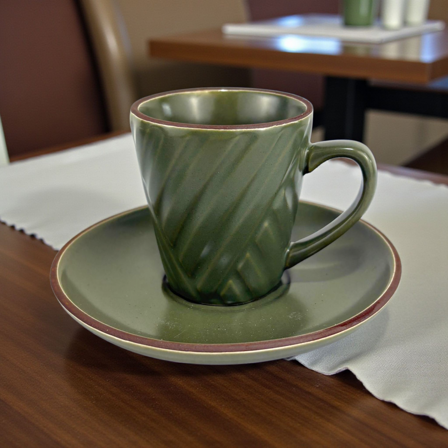 Matte Green Ceramic Espresso Cup & Saucer – Modern Minimalist Coffee Set 12pcs