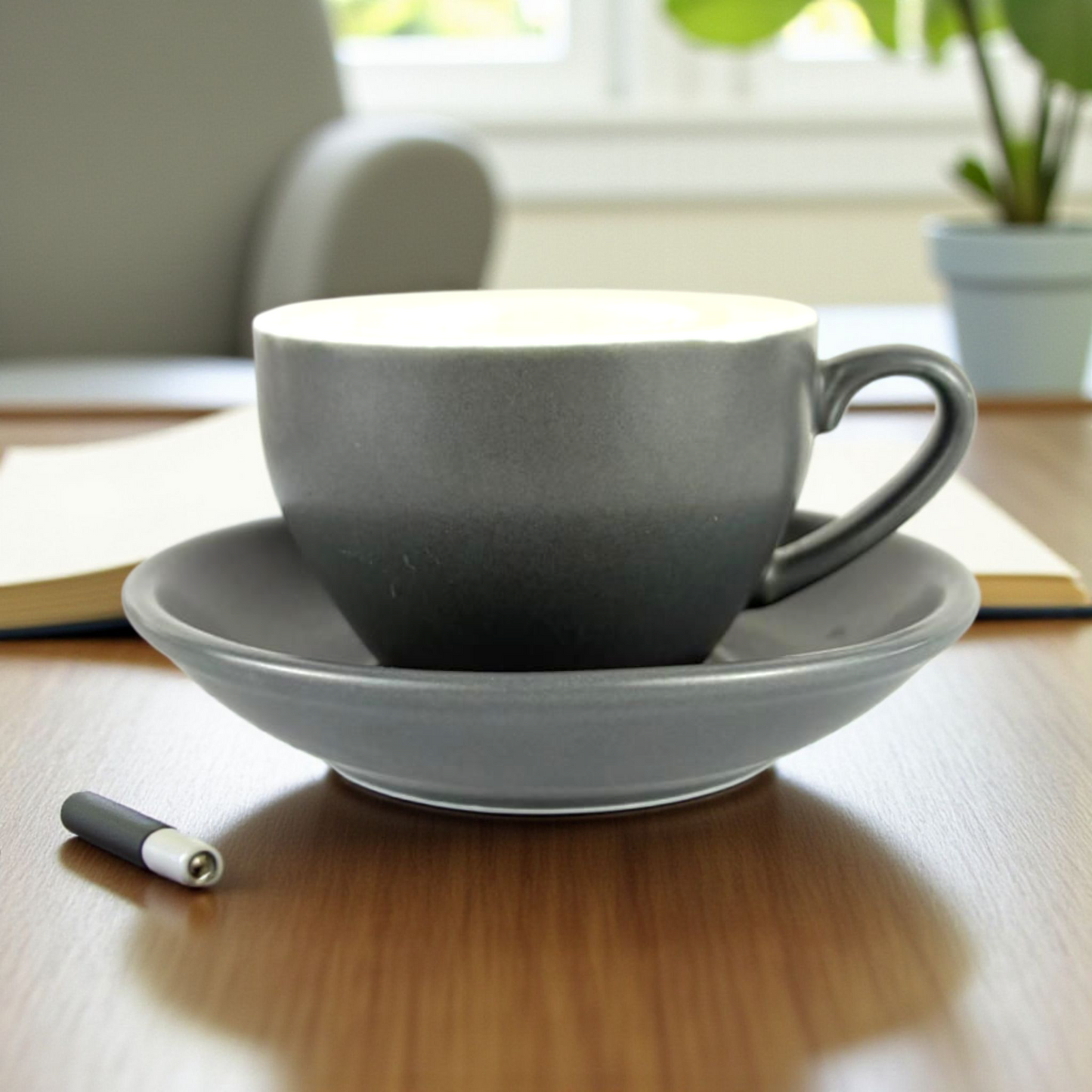 Matte Black Ceramic Cappuccino Cup & Saucer – Modern Coffee Set 12pcs