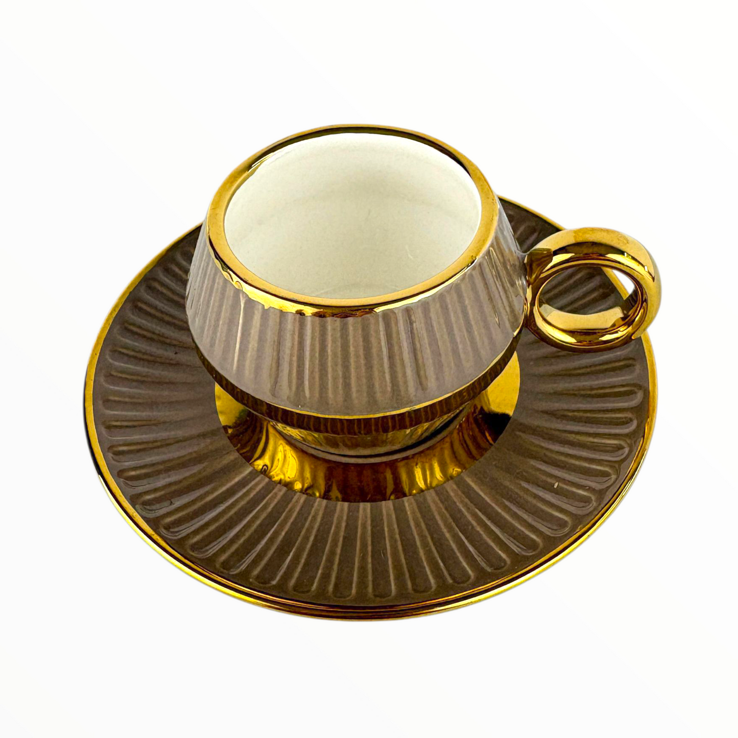 Luxury Brown & Gold Espresso Cup & Saucer – Elegant Ceramic Coffee Set 12pcs