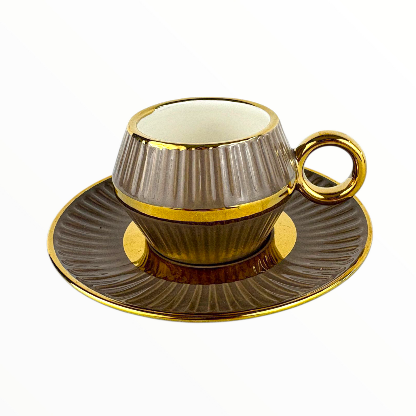 Luxury Brown & Gold Espresso Cup & Saucer – Elegant Ceramic Coffee Set 12pcs