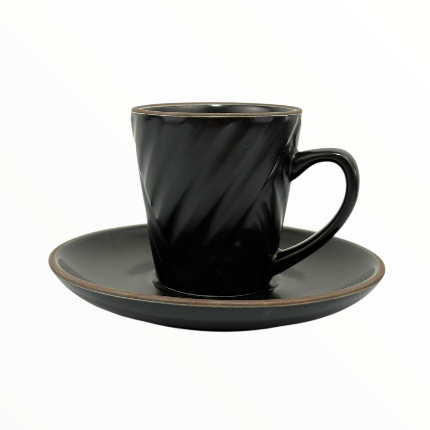 Glossy Black Ceramic Espresso Cup & Saucer – Elegant Modern Coffee Set 12pcs