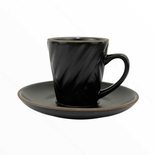 Glossy Black Ceramic Espresso Cup & Saucer – Elegant Modern Coffee Set 12pcs