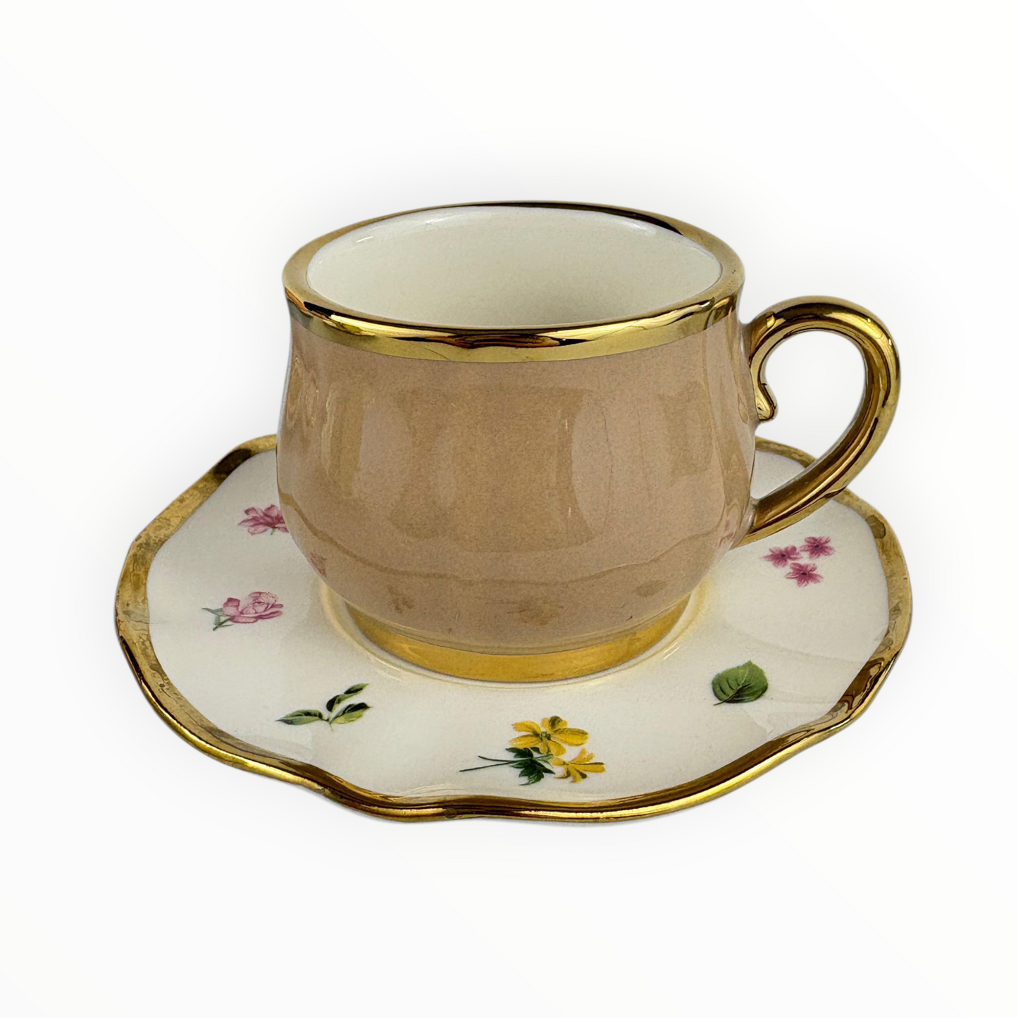 6-Piece Floral Espresso Cup Set with Gold Rim – Pastel Ceramic Coffee Set 12pcs