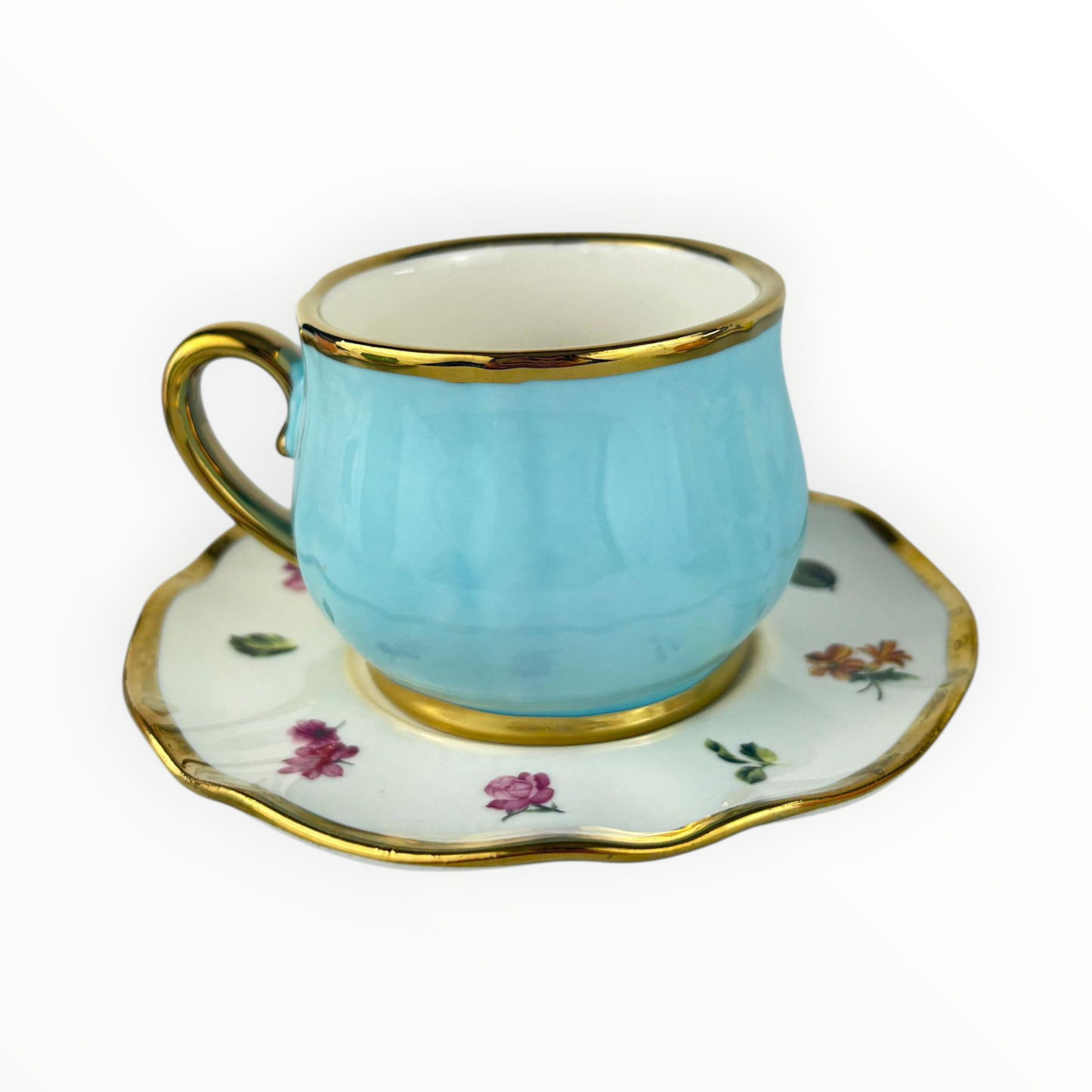 6-Piece Floral Espresso Cup Set with Gold Rim – Pastel Ceramic Coffee Set 12pcs
