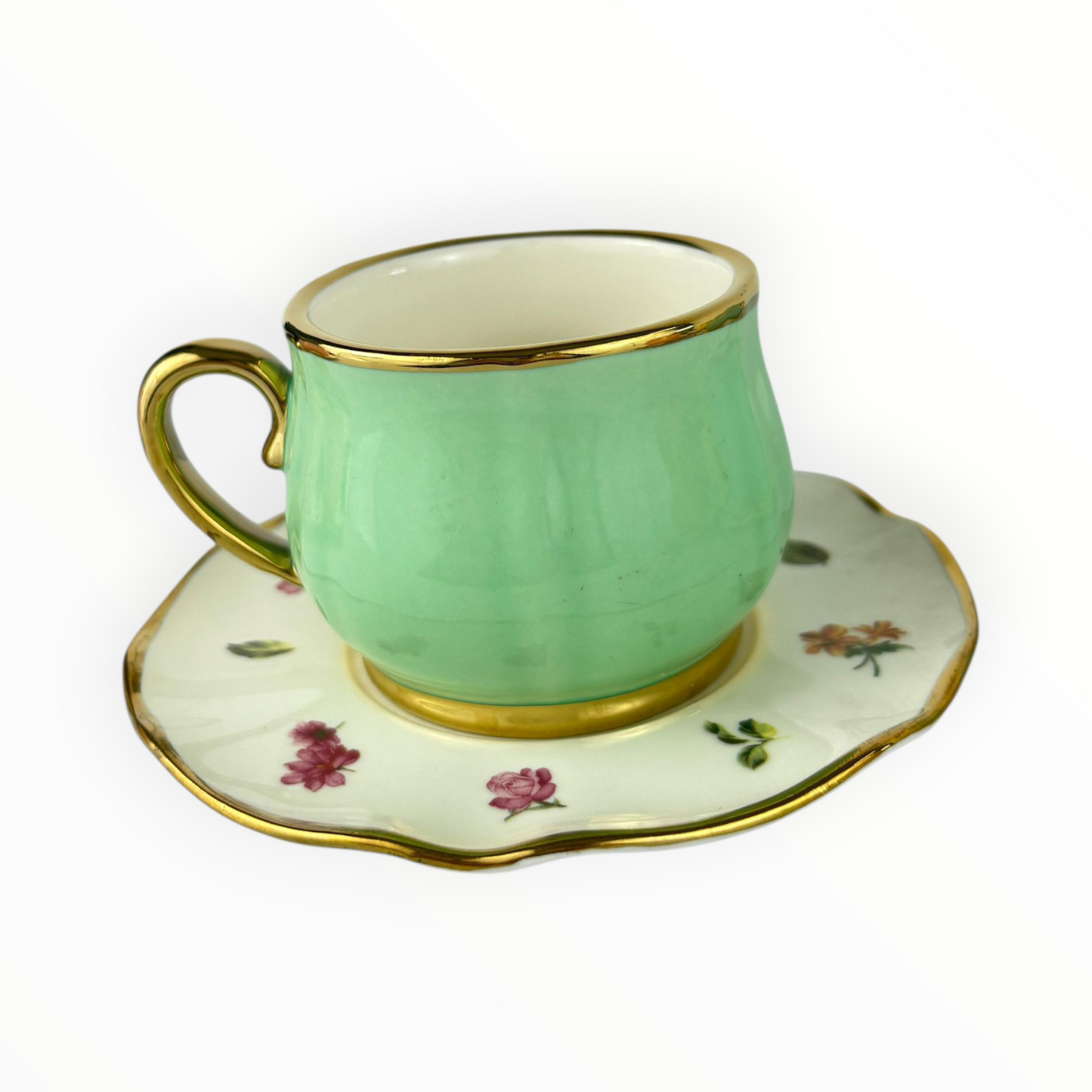 6-Piece Floral Espresso Cup Set with Gold Rim – Pastel Ceramic Coffee Set 12pcs