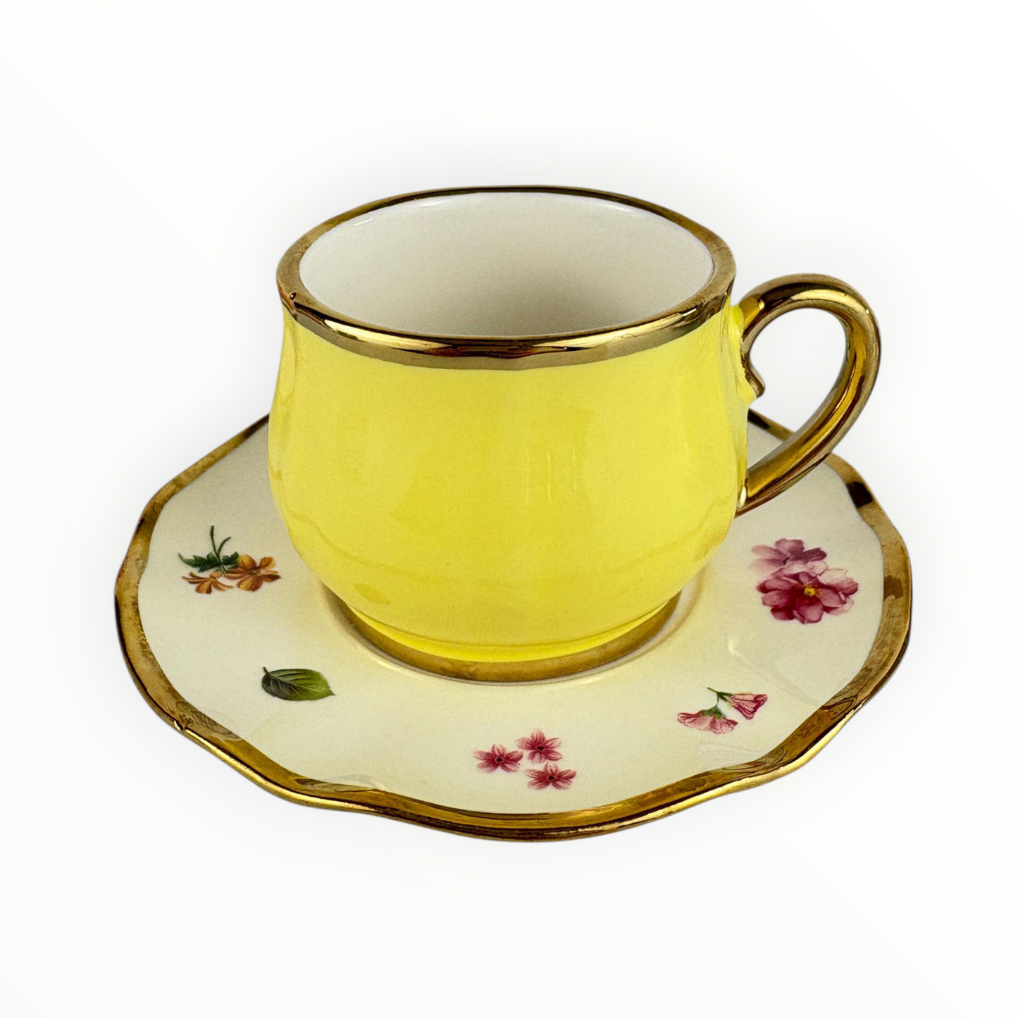 6-Piece Floral Espresso Cup Set with Gold Rim – Pastel Ceramic Coffee Set 12pcs