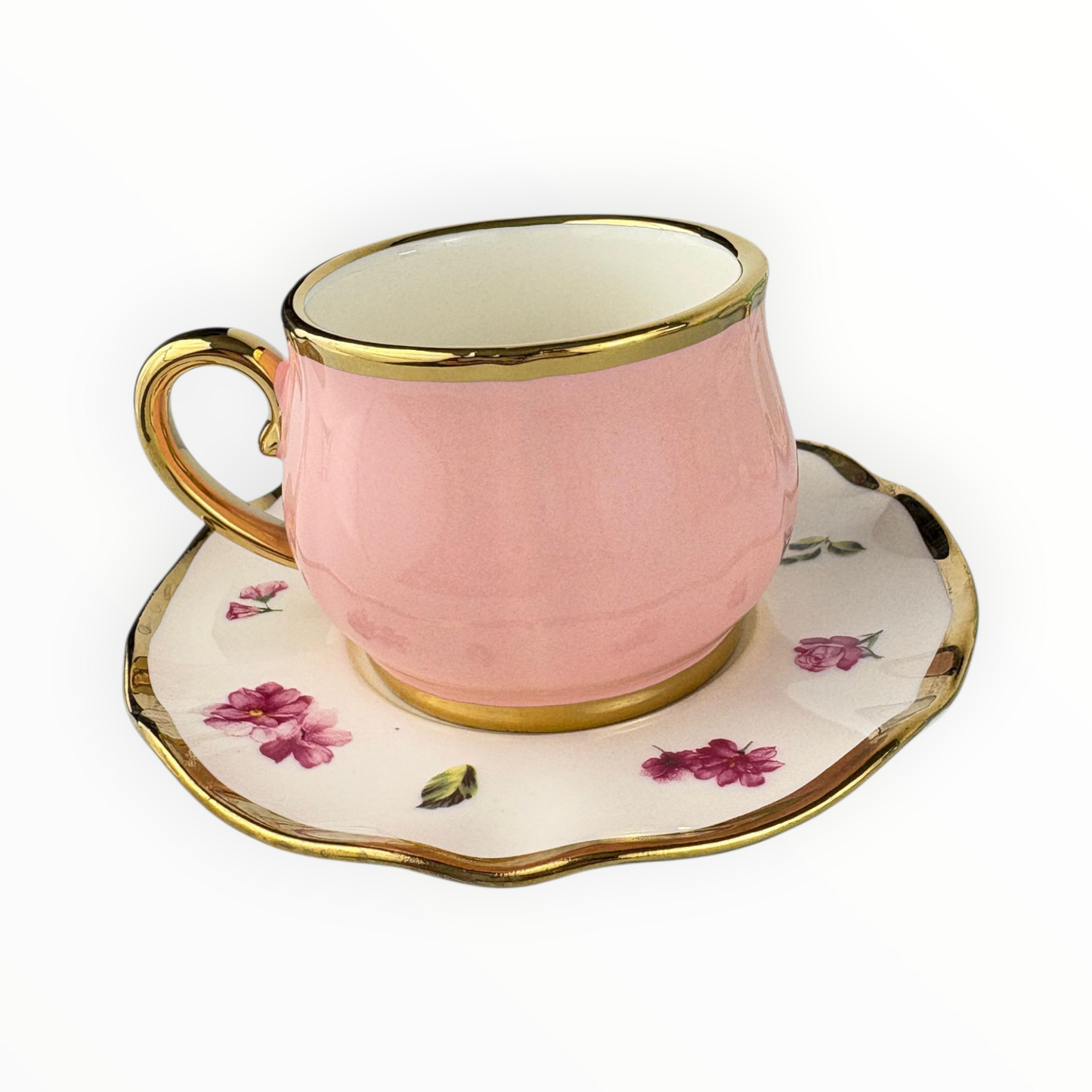 6-Piece Floral Espresso Cup Set with Gold Rim – Pastel Ceramic Coffee Set 12pcs