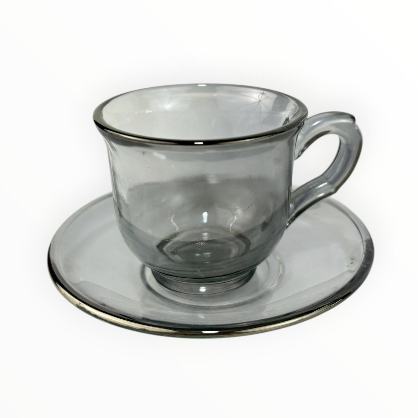 Smoky Glass Coffee Cup with Saucer – Modern Transparent Espresso Set 6 pcs