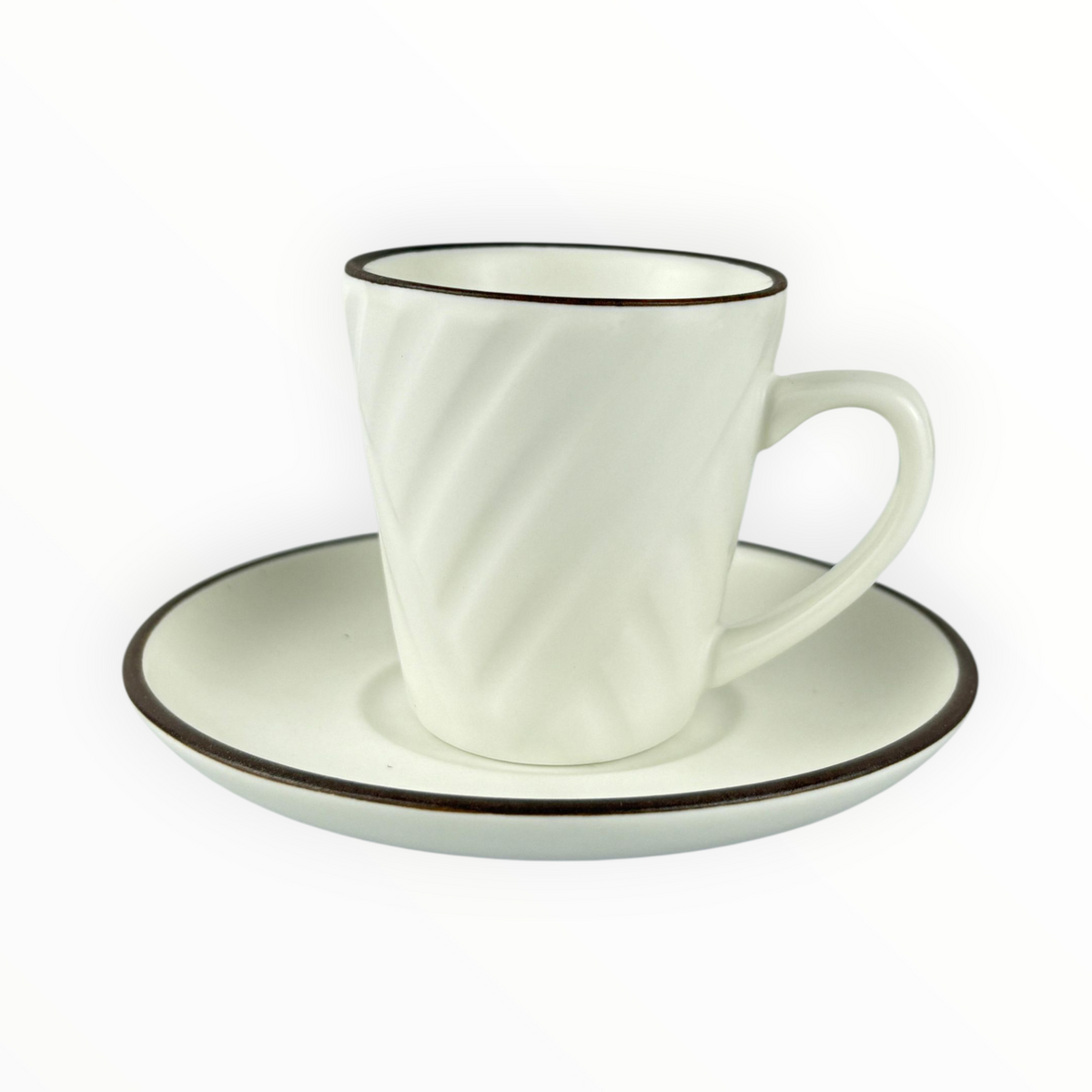 White Porcelain Coffee Cup with Brown Rim – Minimalist Espresso Set 12pcs