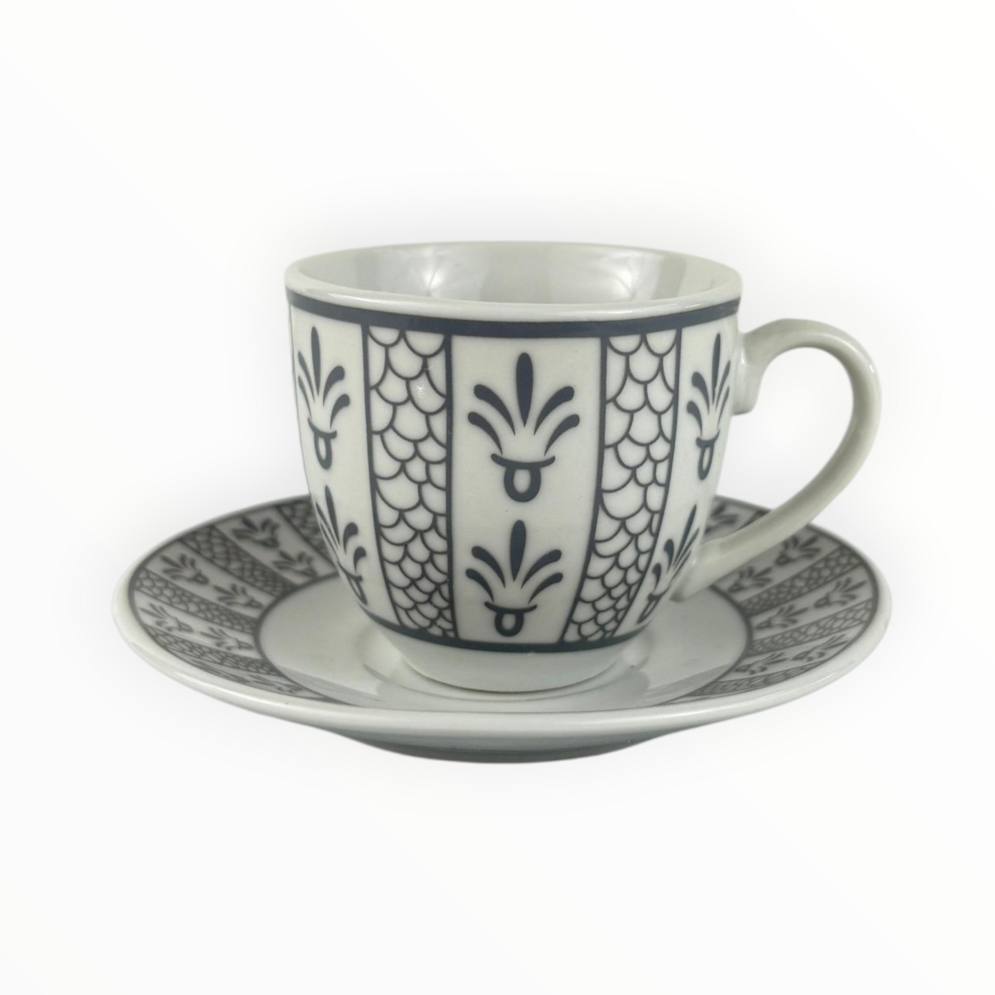 Blue & White Porcelain Coffee Cup with Saucer – Classic Pattern Design Set 12pcs