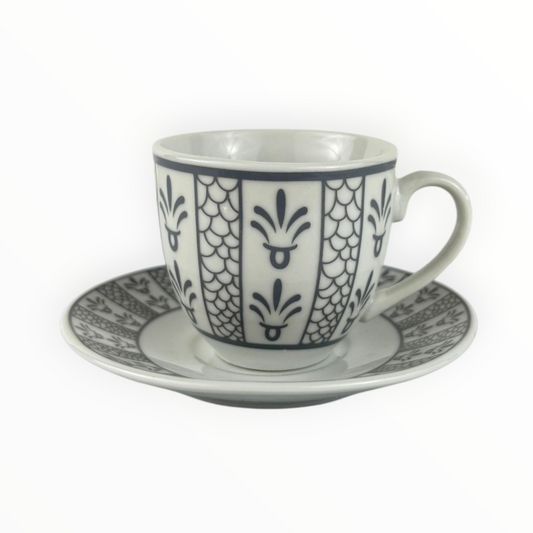 Blue & White Porcelain Coffee Cup with Saucer – Classic Pattern Design Set 12pcs
