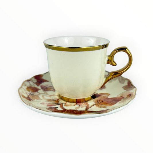 Floral Porcelain Coffee Cup with Gold Handle – Vintage Tea & Espresso Set 12pcs