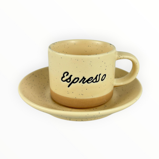 Beige Ceramic Espresso Cup with Saucer – Minimalist “Espresso” Design Set 12pcs