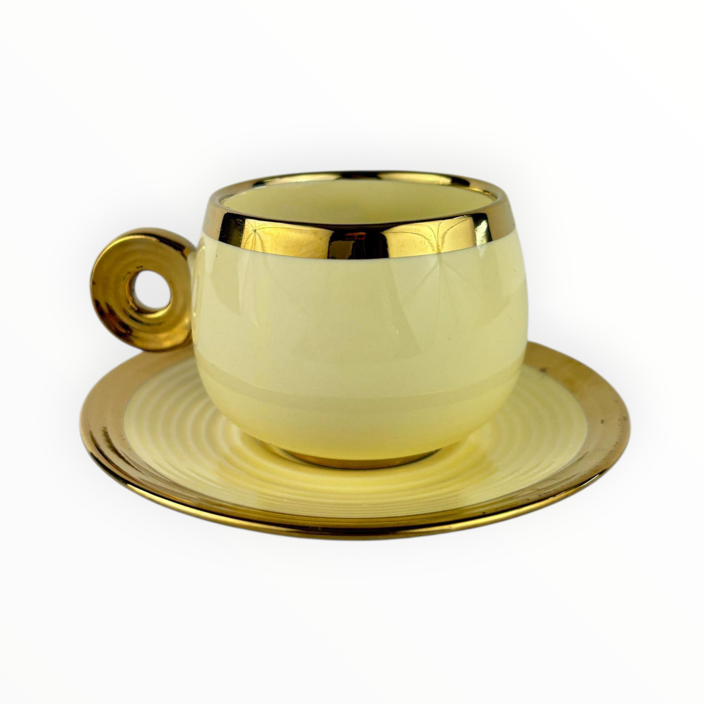 Yellow Porcelain Coffee Cup with Gold Rim & Handle – Luxury Espresso Set