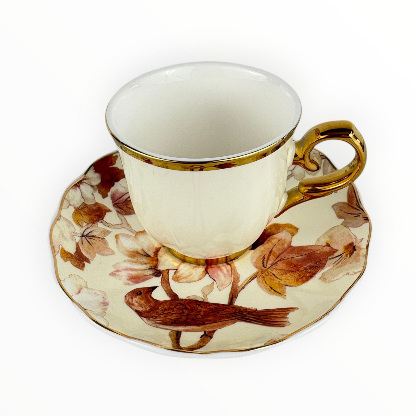 Floral Porcelain Coffee Cup with Gold Handle – Vintage Tea & Espresso Set 12pcs
