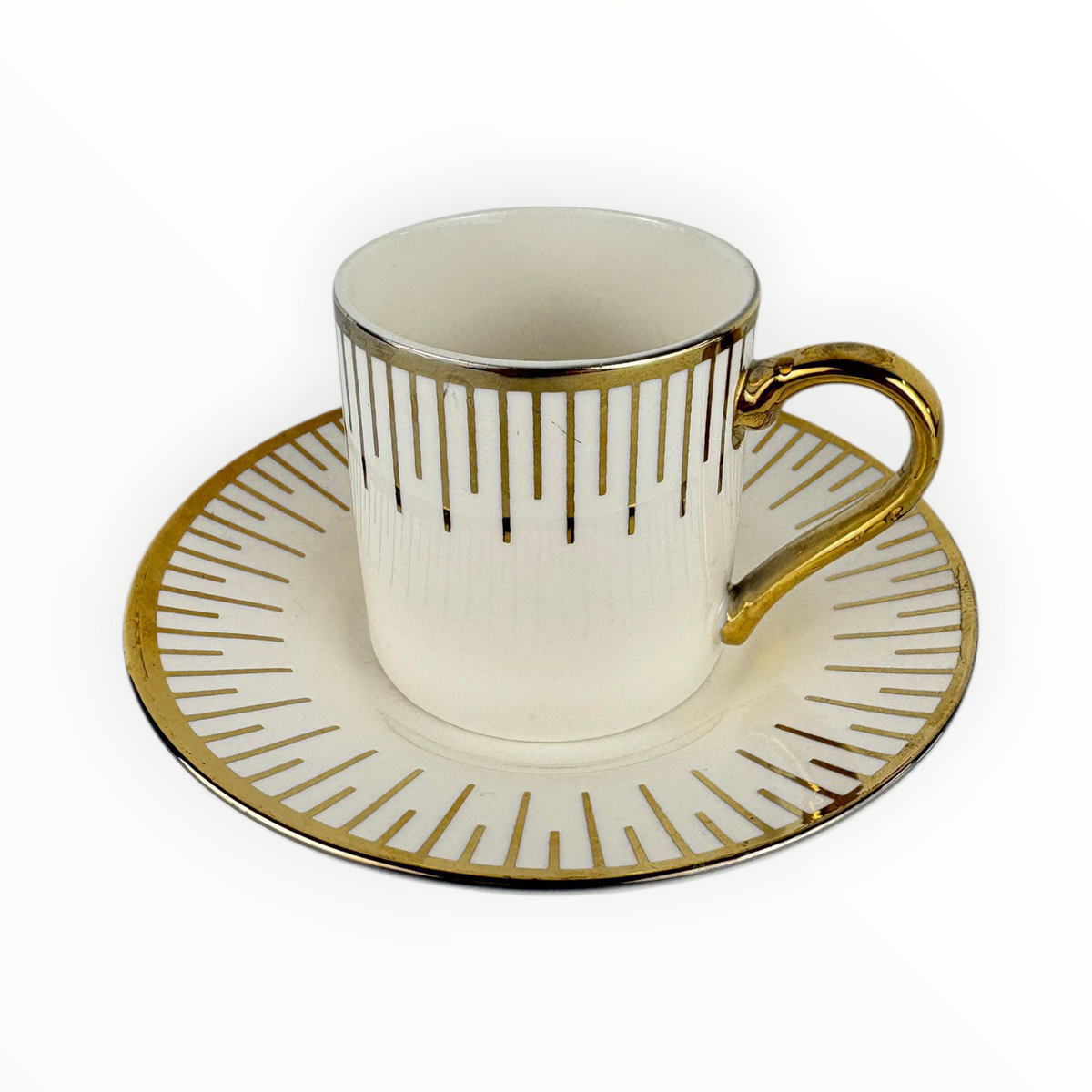 White Porcelain Cup with Gold Vertical Lines – Elegant Coffee Cup & Saucer Set 12pcs