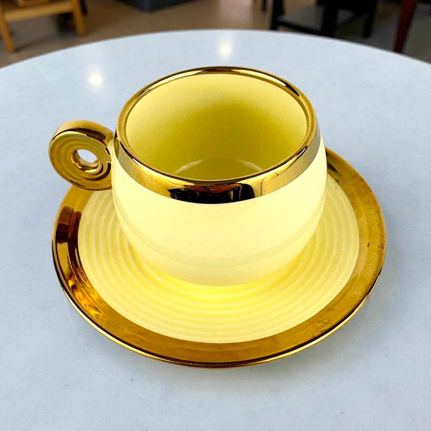 Yellow Porcelain Coffee Cup with Gold Rim & Handle – Luxury Espresso Set