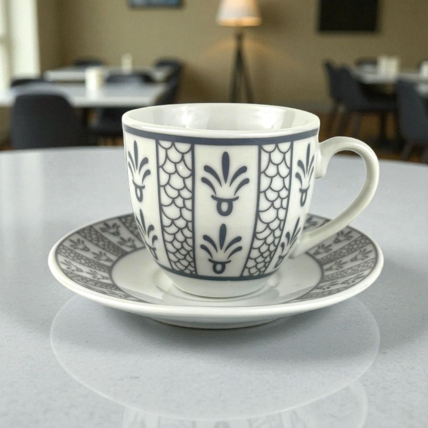 Blue & White Porcelain Coffee Cup with Saucer – Classic Pattern Design Set 12pcs