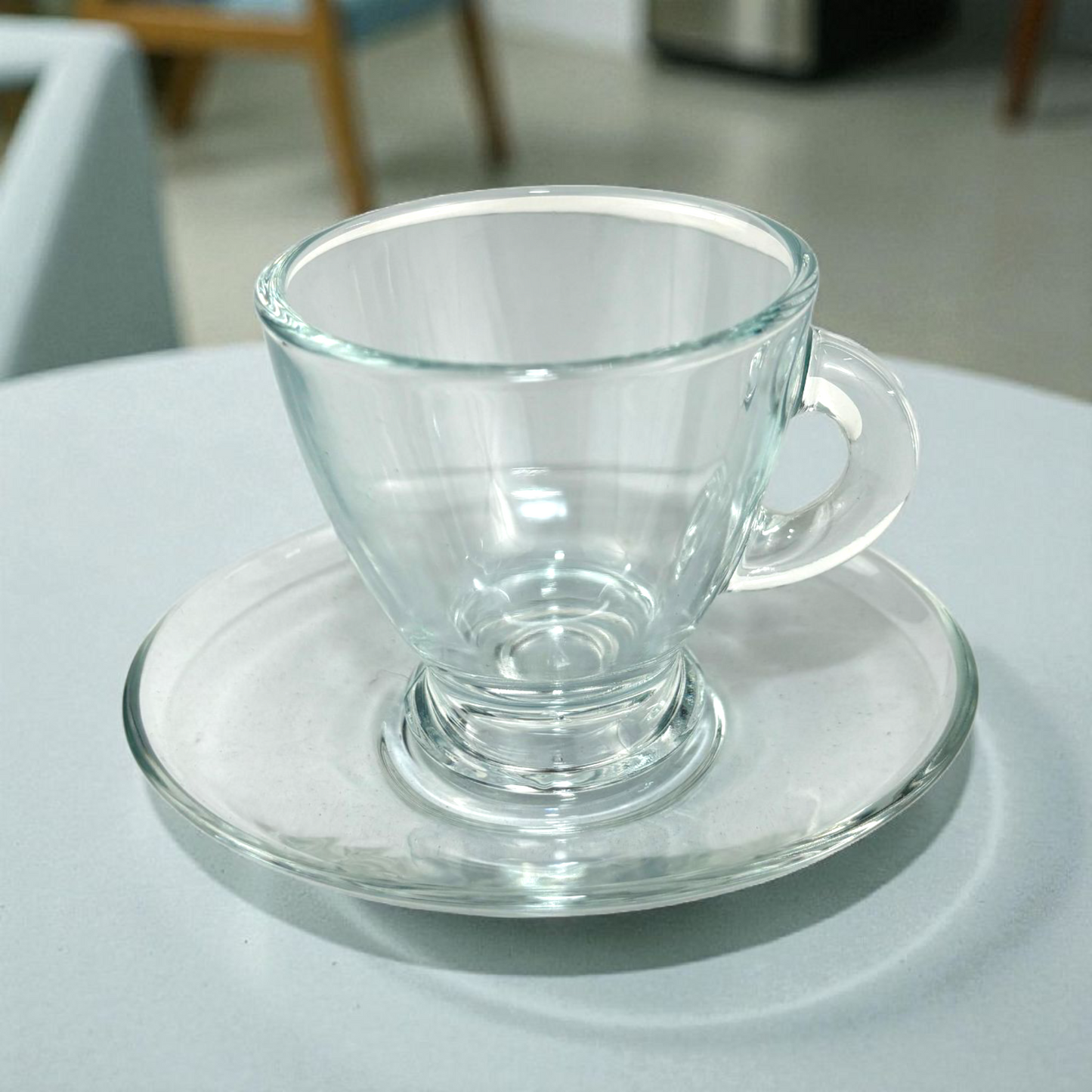 Clear Glass Espresso Cup with Saucer – Transparent Modern Coffee Set 6pcs