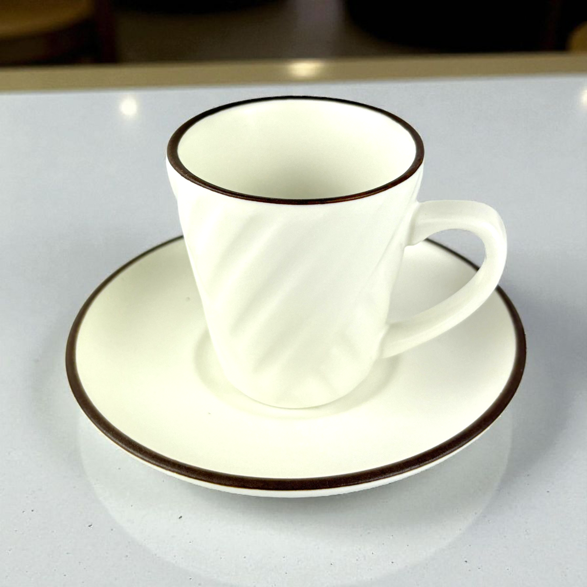 White Porcelain Coffee Cup with Brown Rim – Minimalist Espresso Set 12pcs