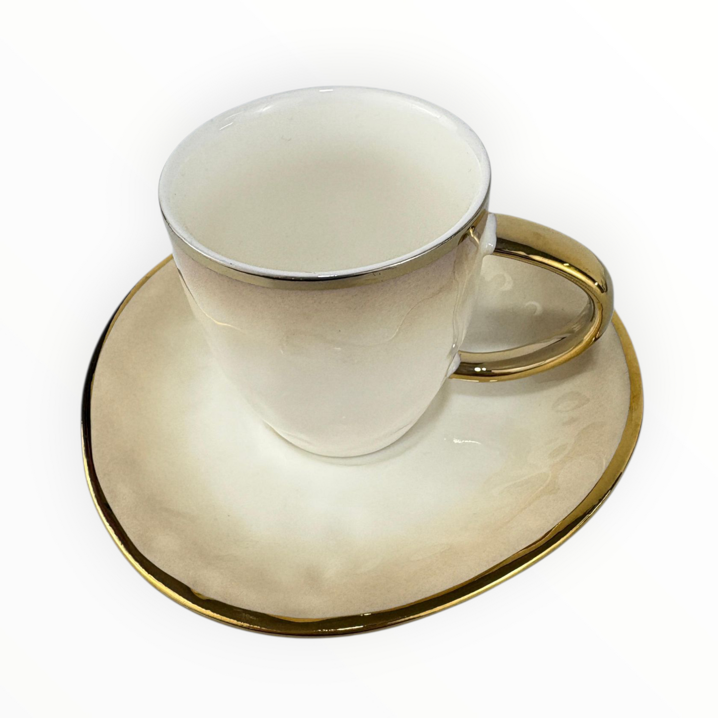Ivory Porcelain Coffee Cup with Gold Rim – Elegant Luxury Cup & Saucer Set