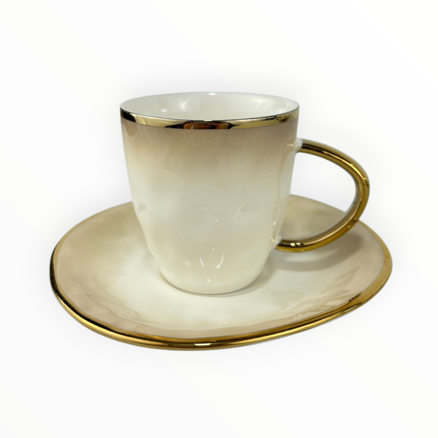 Ivory Porcelain Coffee Cup with Gold Rim – Elegant Luxury Cup & Saucer Set