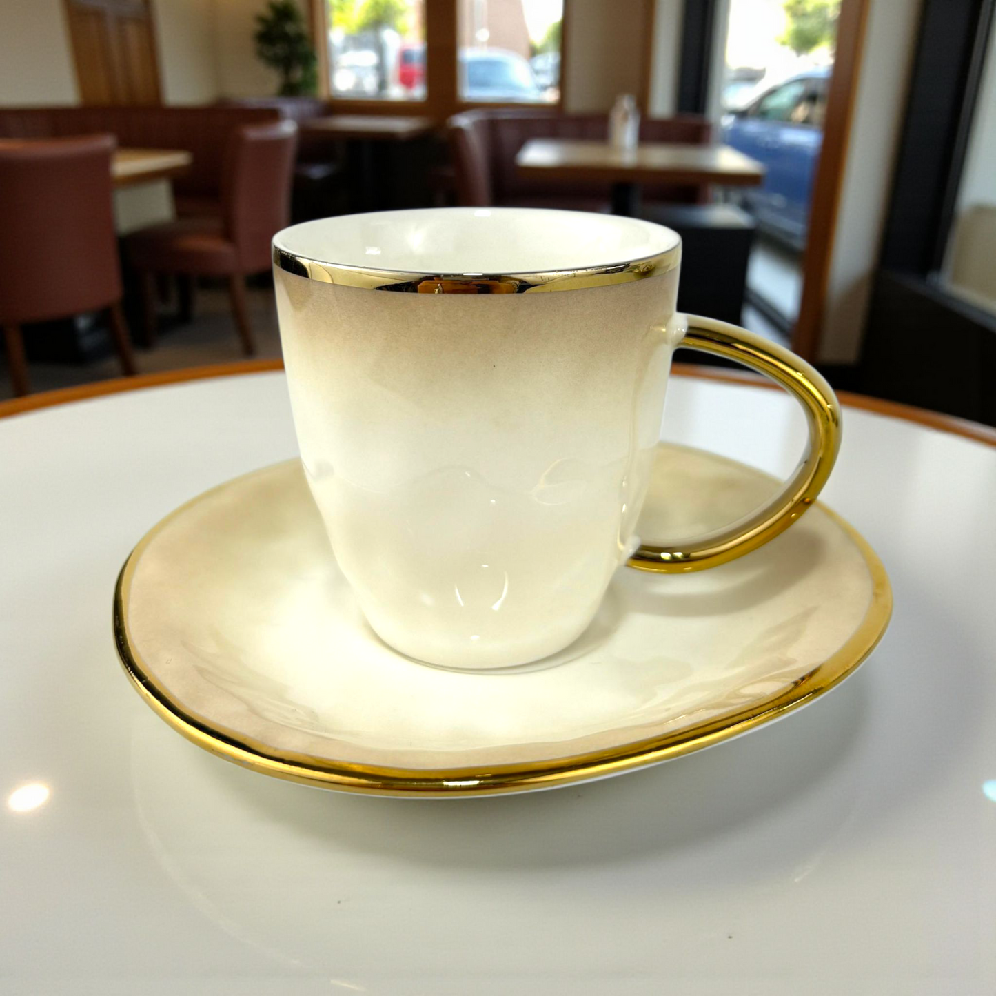 Ivory Porcelain Coffee Cup with Gold Rim – Elegant Luxury Cup & Saucer Set