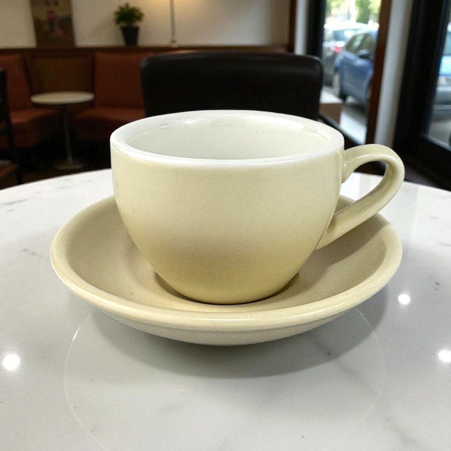 Matte Beige Porcelain Coffee Cup with Saucer – Minimalist Stoneware Set 12pcs