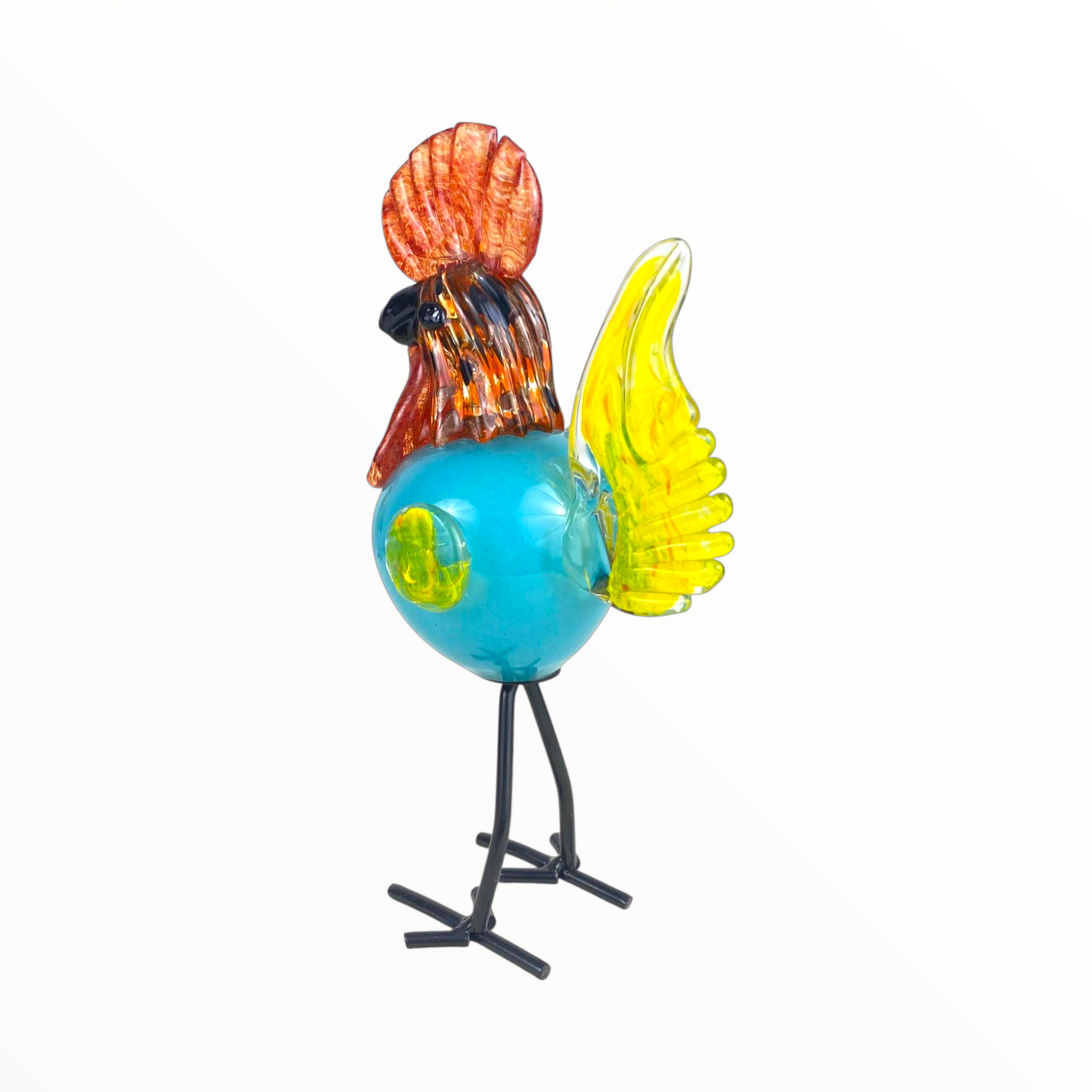 Blue Glass Rooster Figurine – Handcrafted Decorative Art for Home or Garden