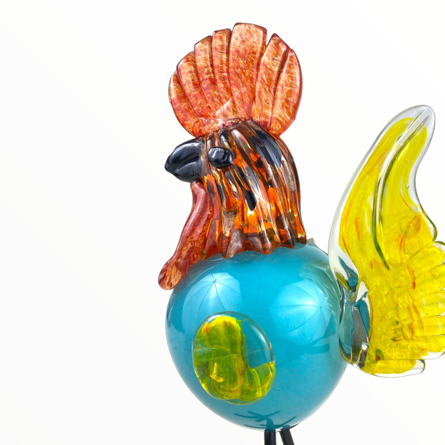 Blue Glass Rooster Figurine – Handcrafted Decorative Art for Home or Garden