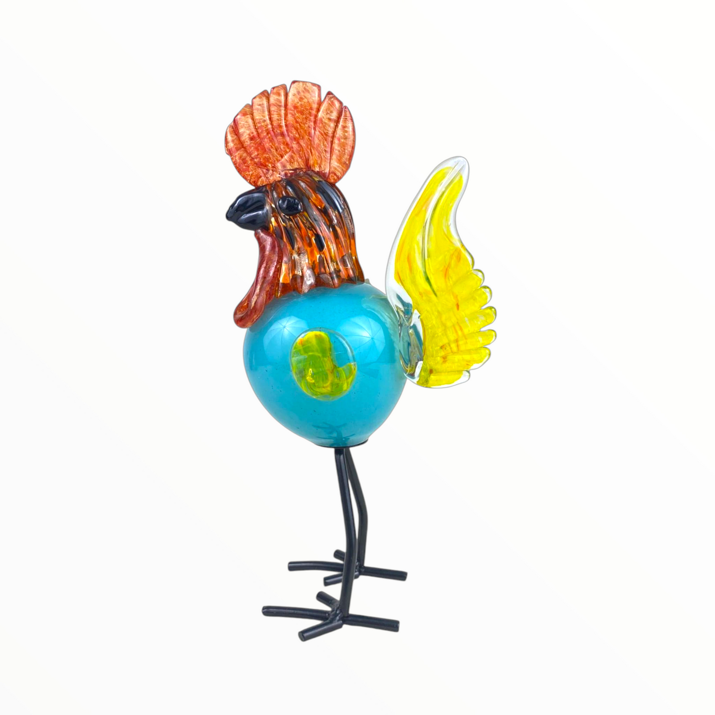 Blue Glass Rooster Figurine – Handcrafted Decorative Art for Home or Garden