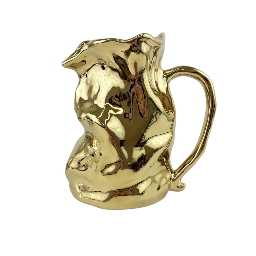 Abstract Gold Ceramic Pitcher Vase – Modern Decorative Sculptural Jug
