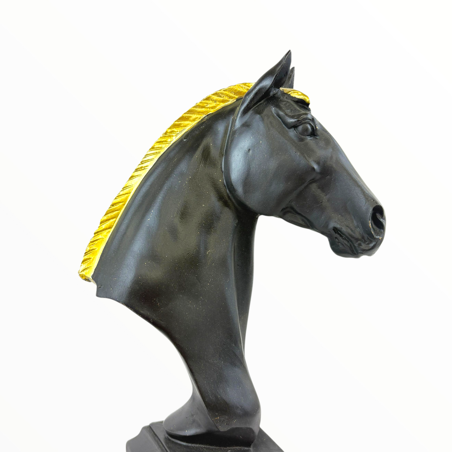 Black Horse Bust Sculpture with Gold Detail – Elegant Home & Office Decor