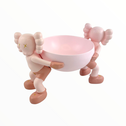Playful Duo Figurine Bowl – Pink Decorative Candy & Accessory Holder