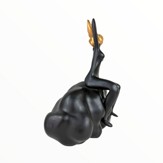 Black Abstract Lady Sculpture with Gold Butterfly – Modern Home Decor Accent