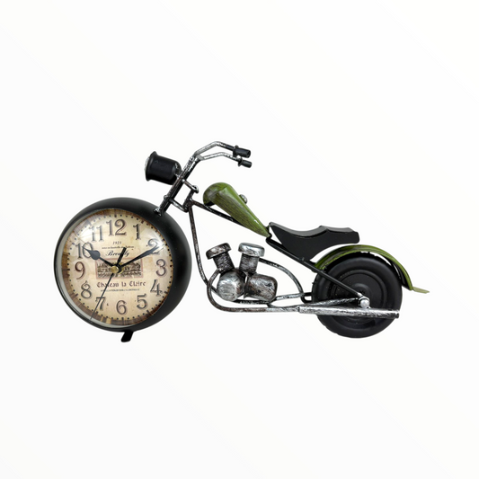 Vintage Green Motorcycle Table Clock – Retro Metal Home Décor