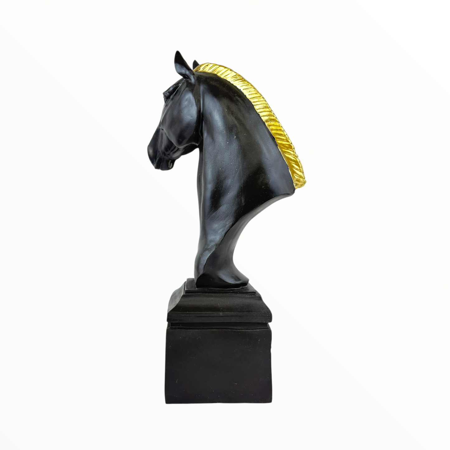 Black Horse Bust Sculpture with Gold Detail – Elegant Home & Office Decor