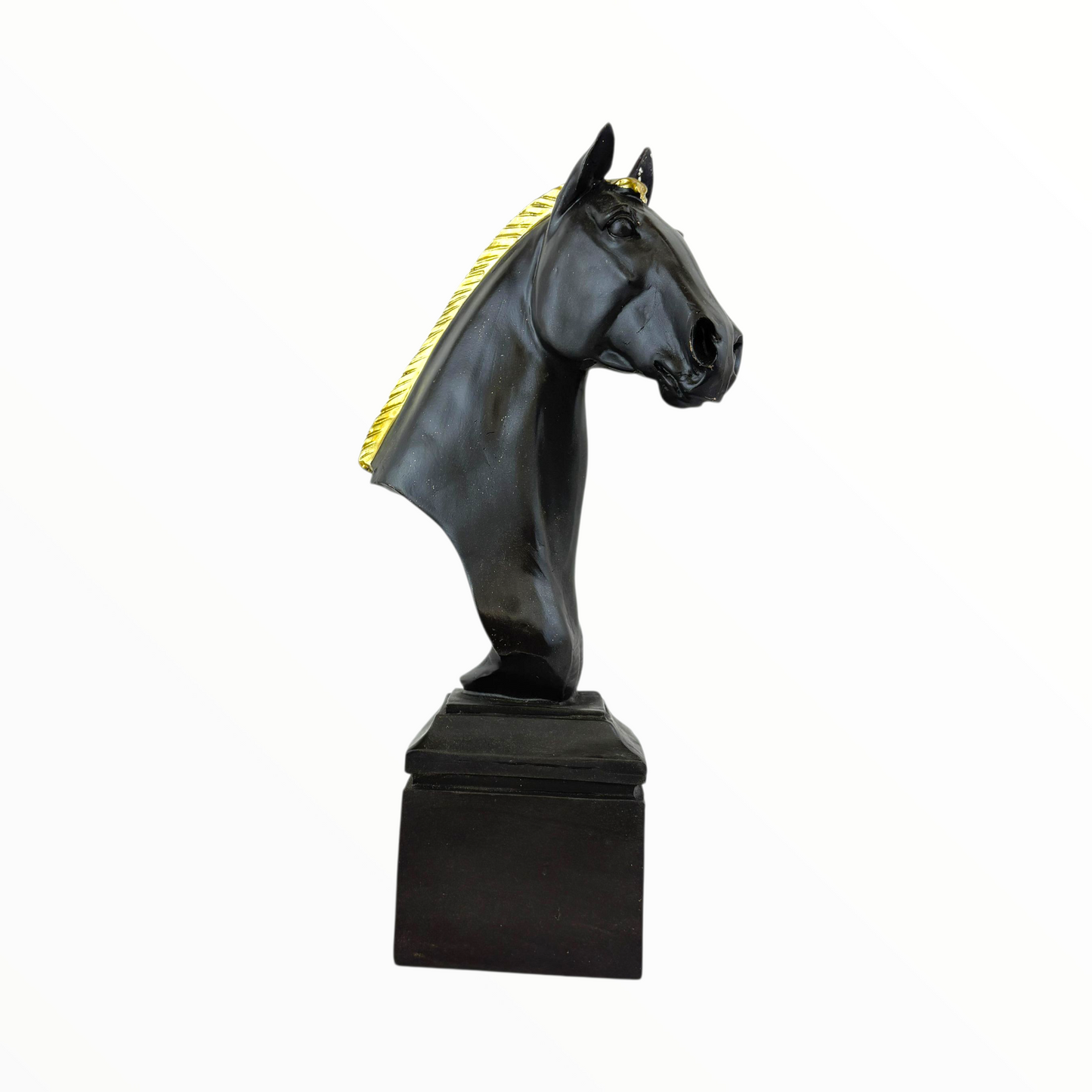 Black Horse Bust Sculpture with Gold Detail – Elegant Home & Office Decor