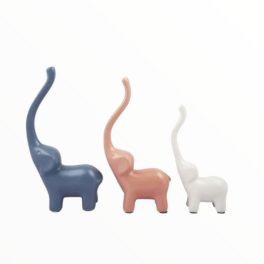 Minimalist Elephant Figurine Set – Modern Pastel Home Decor (3 Pieces)