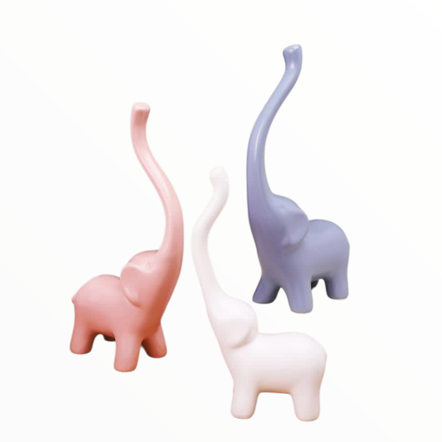 Minimalist Elephant Figurine Set – Modern Pastel Home Decor (3 Pieces)