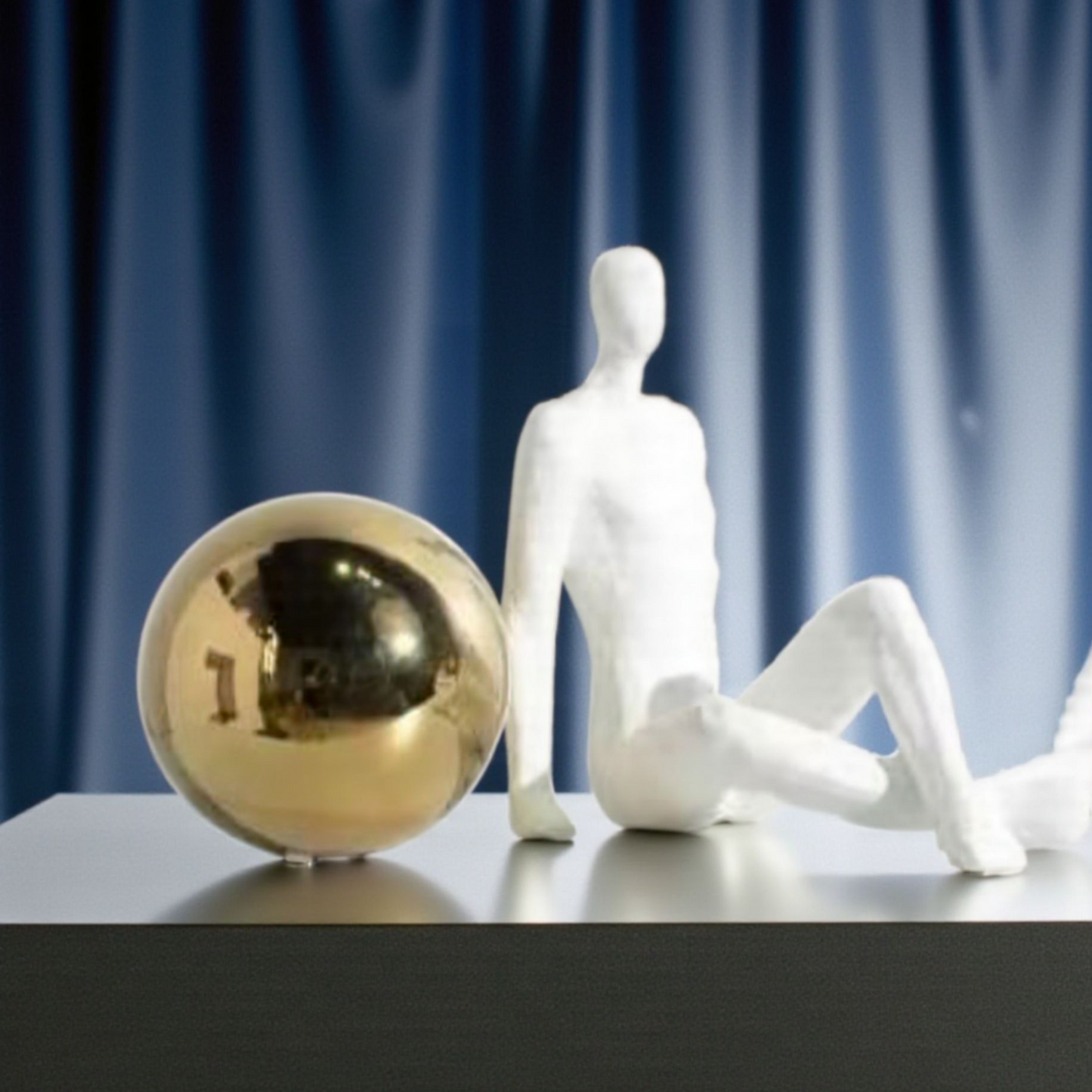 Modern Abstract Sitting Figure with Golden Sphere – Minimalist Home Decor