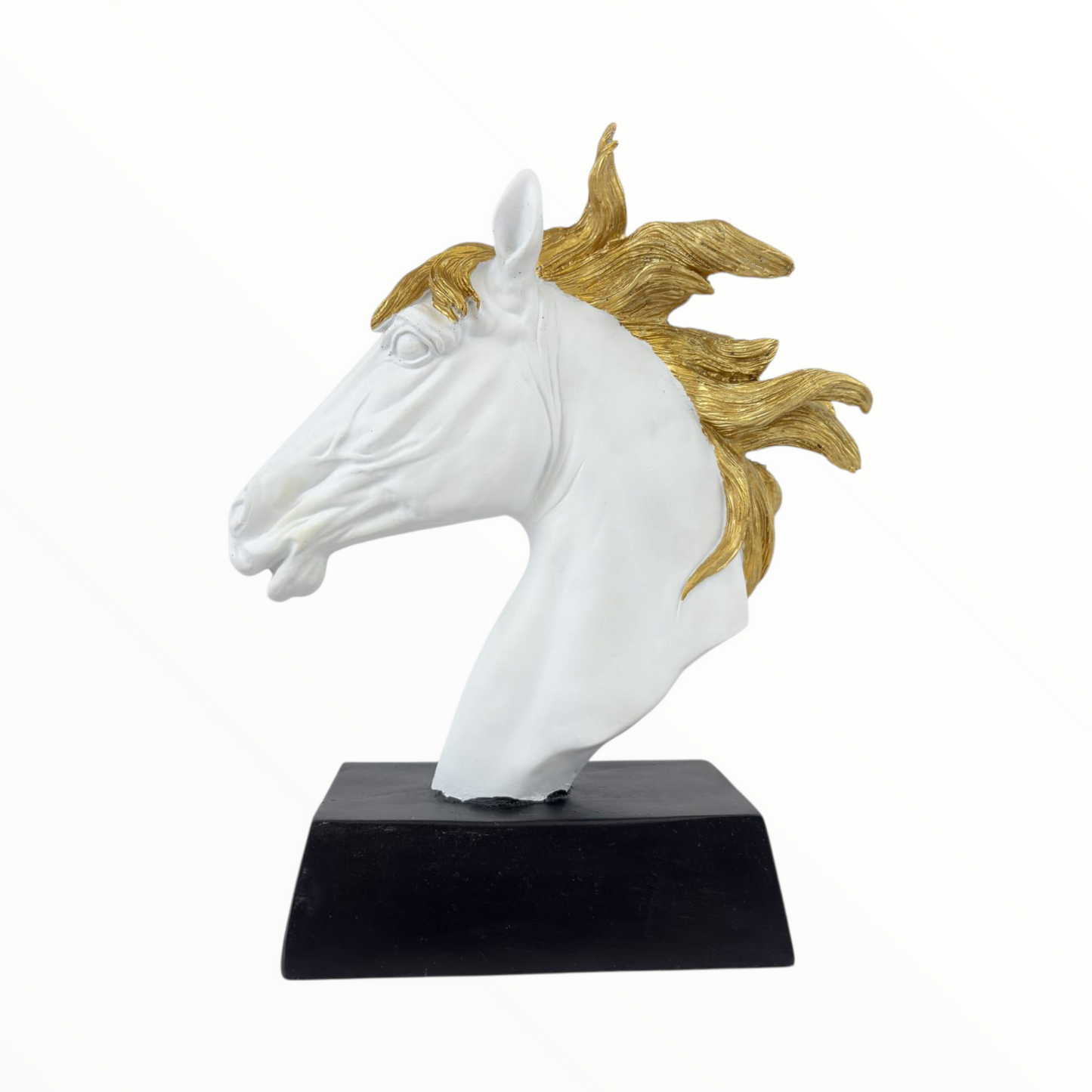 White & Gold Horse Head Statue – Luxury Resin Home Decoration