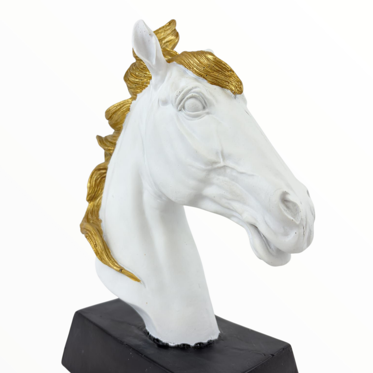 White & Gold Horse Head Statue – Luxury Resin Home Decoration