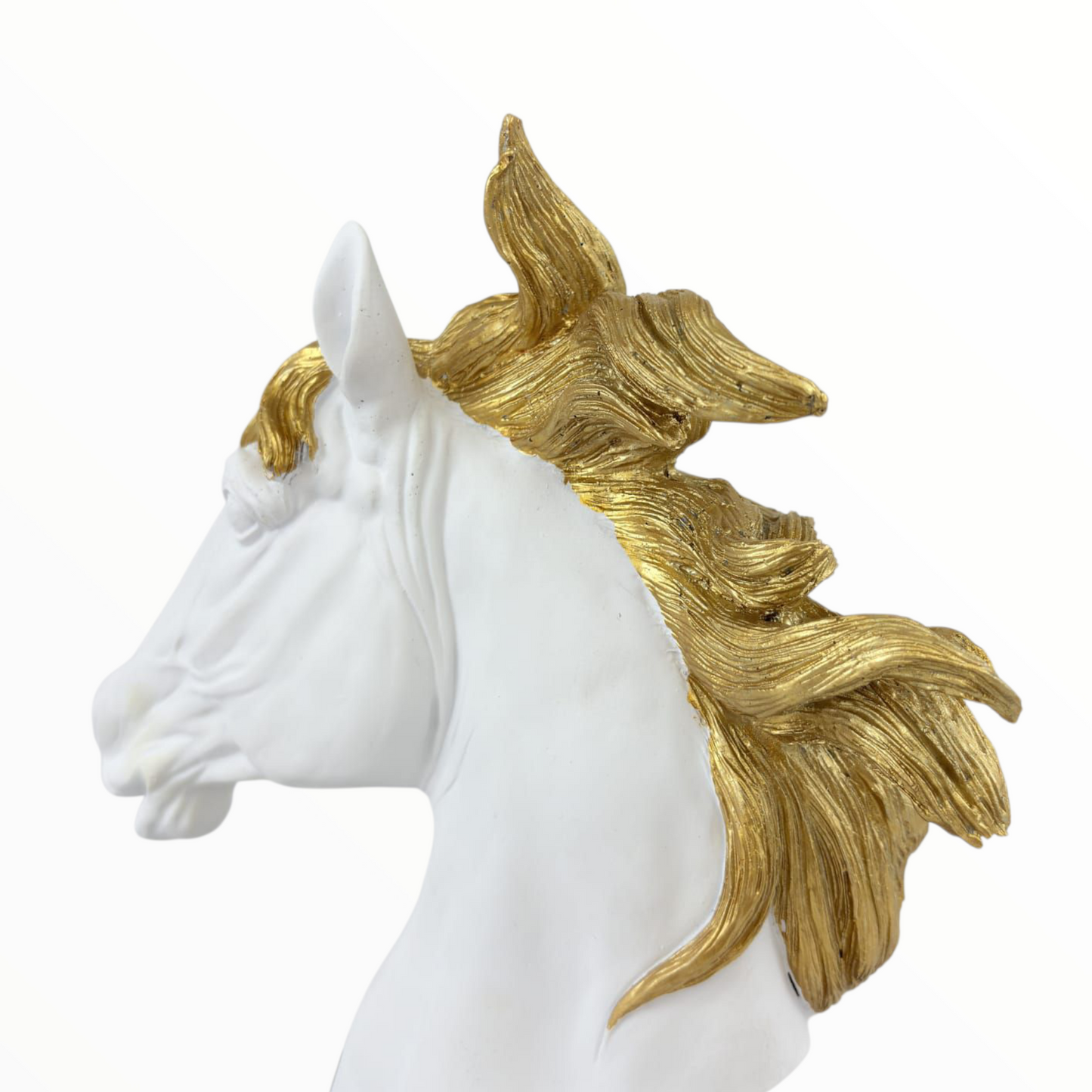 White & Gold Horse Head Statue – Luxury Resin Home Decoration